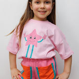 Pembe Mottolu Figürlü Çocuk Tişört Şort İkili Takım - Lole