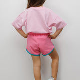 Pembe Mottolu Figürlü Çocuk Tişört Şort İkili Takım - Lole