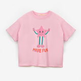 Pembe Mottolu Figürlü Çocuk Tişört Şort İkili Takım - Lole