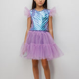 Lila Deniz Kızı Desenli Tül Detaylı Crop Etek Takım - Tammy