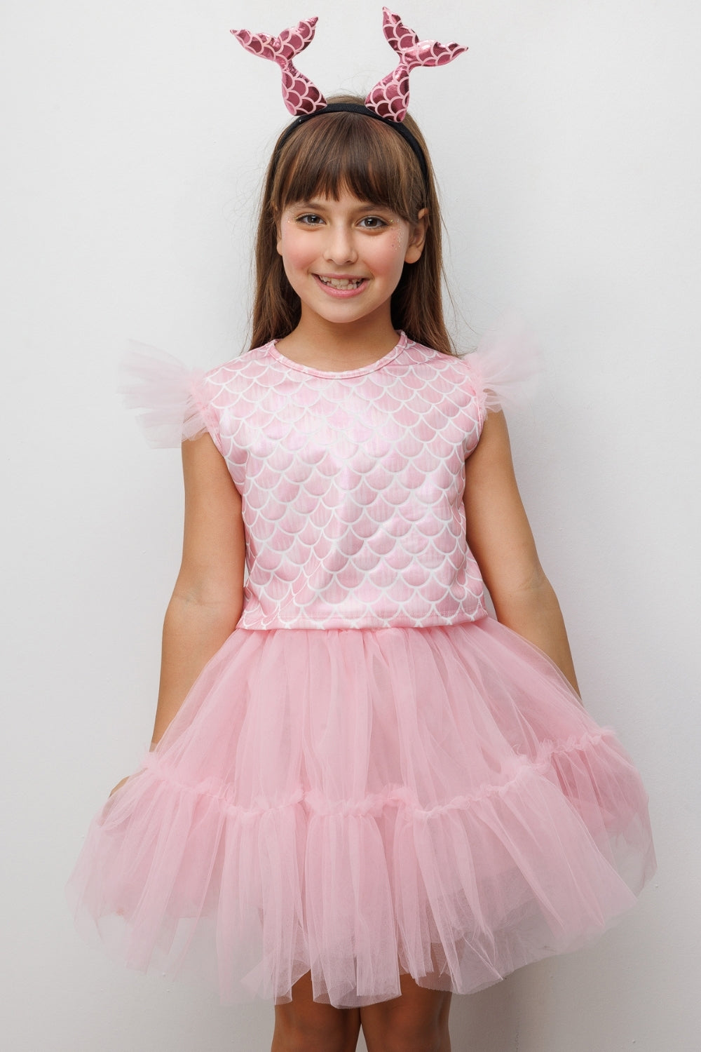 Pembe Deniz Kızı Desenli Tül Detaylı Crop Etek Takım - Tammy