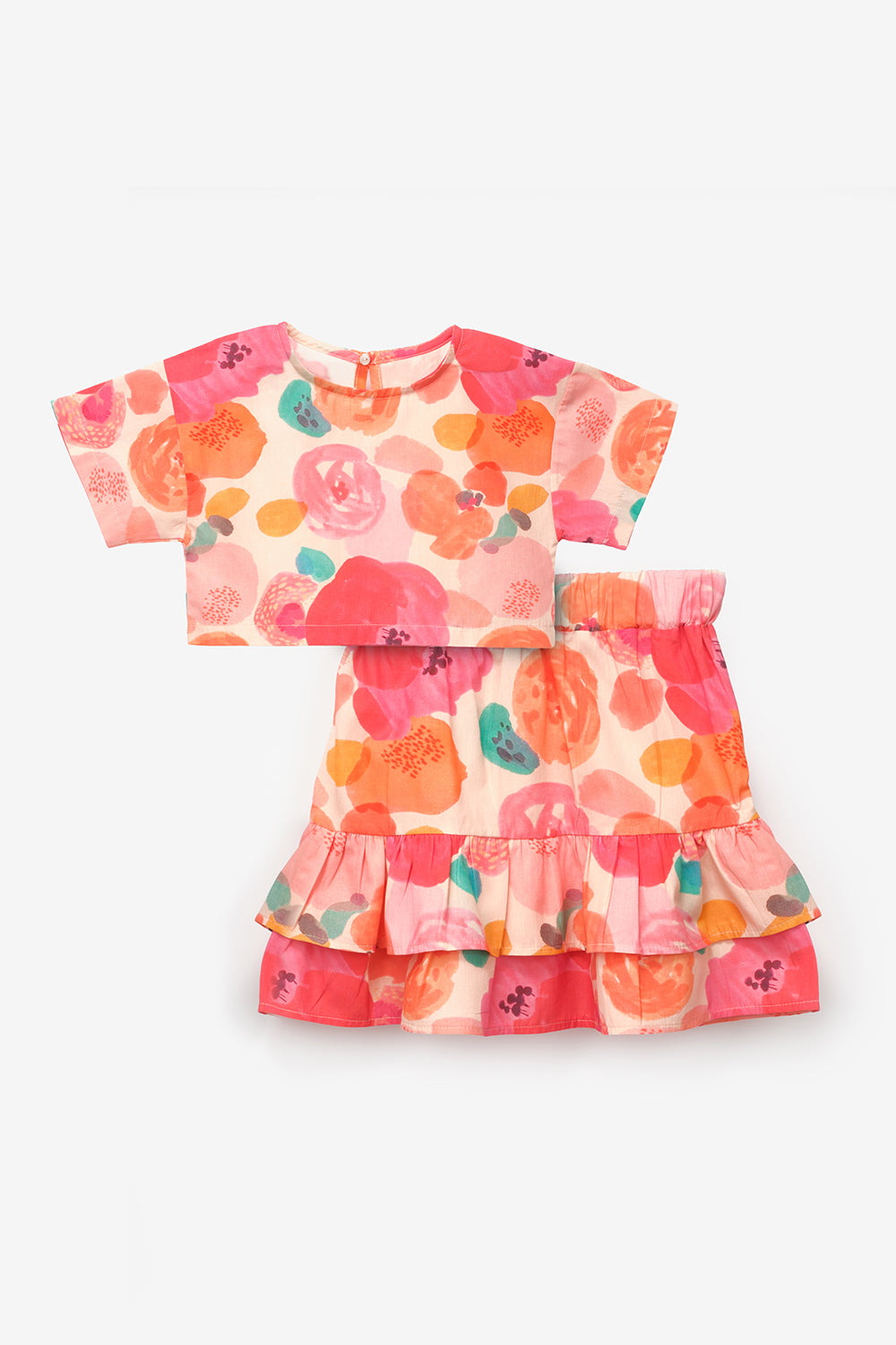 Pudra Çiçek Desenli Kız Çocuk Etek Crop Takım - Lavinia