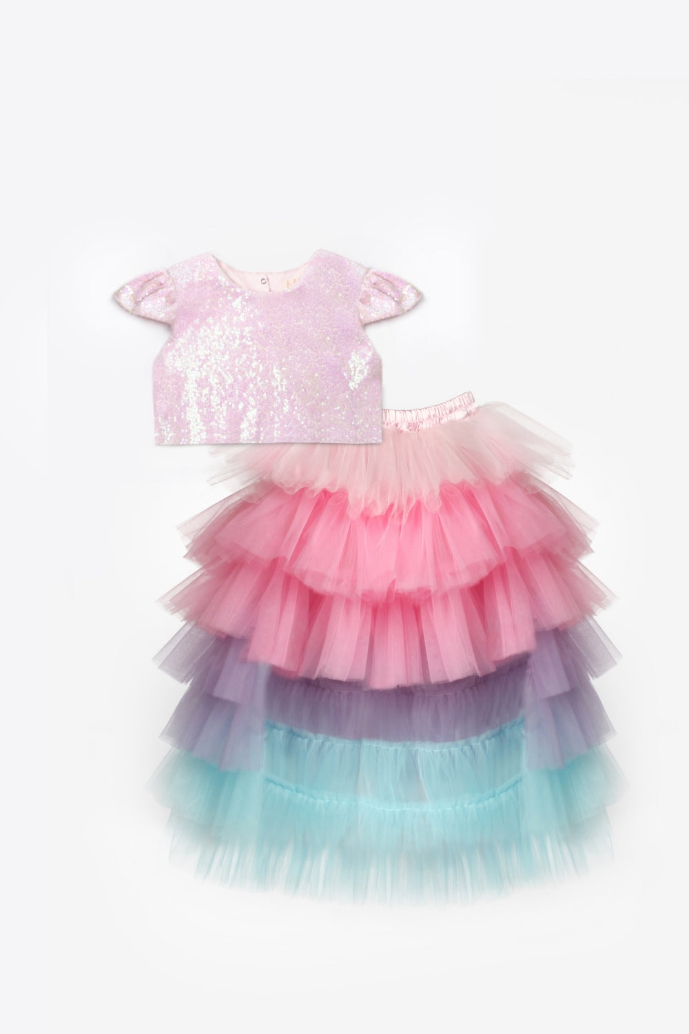 Çok Renkli Pul Payetli Kız Çocuk Etek Crop Takım