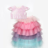 Çok Renkli Pul Payetli Kız Çocuk Etek Crop Takım