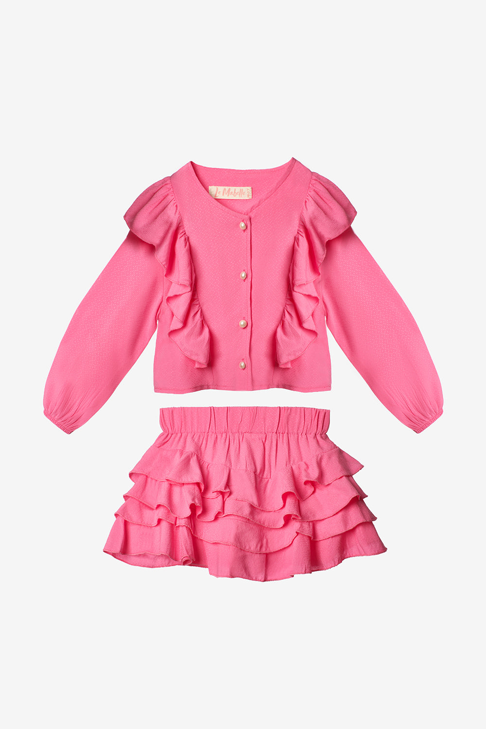 Pembe Fırfır Detaylı Kız Çocuk Gömlek Etek Takım - Desire