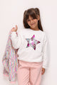 Ekru  Pullu Yıldız Nakışlı Kız Çocuk Sweatshirt - Dina