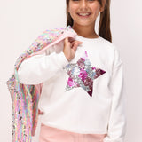 Ekru  Pullu Yıldız Nakışlı Kız Çocuk Sweatshirt - Dina