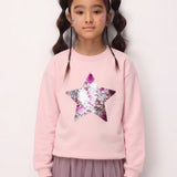 Pembe  Pullu Yıldız Nakışlı Kız Çocuk Sweatshirt - Dina