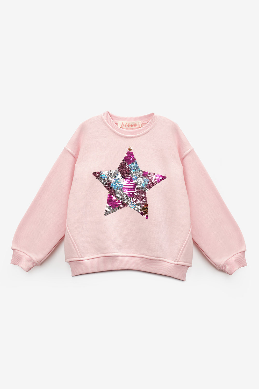 Pembe  Pullu Yıldız Nakışlı Uzun Kollu Kız Çocuk Sweatshirt - Dina