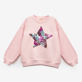 Pembe  Pullu Yıldız Nakışlı Uzun Kollu Kız Çocuk Sweatshirt - Dina
