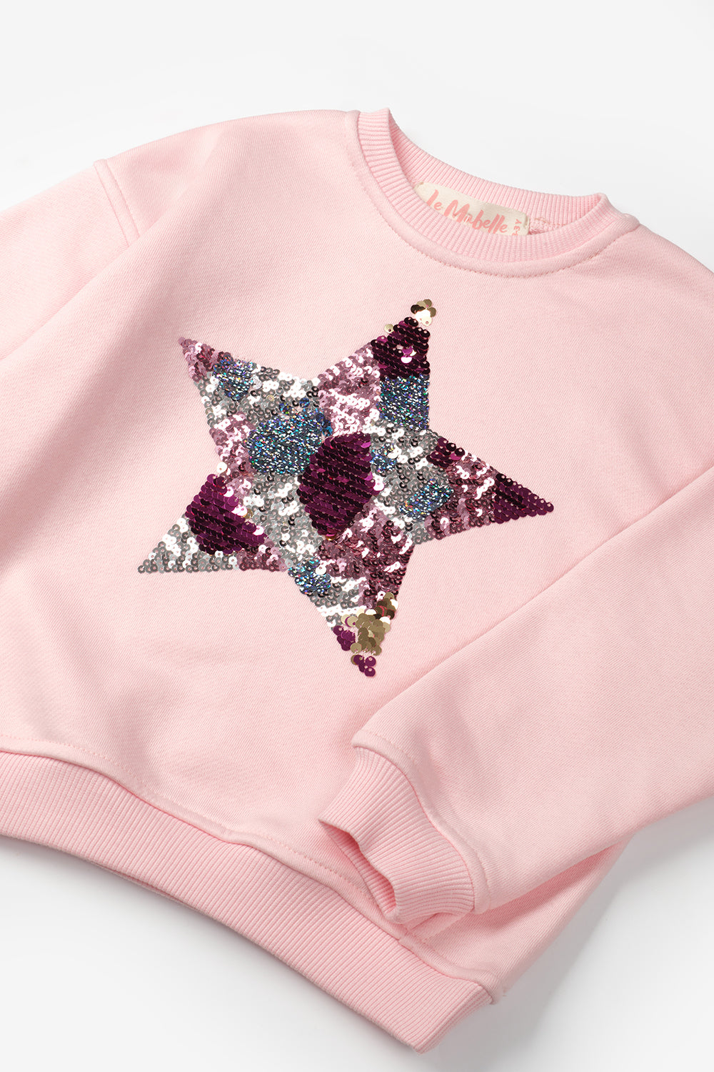 Pembe  Pullu Yıldız Nakışlı Uzun Kollu Kız Çocuk Sweatshirt - Dina