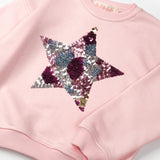 Pembe  Pullu Yıldız Nakışlı Uzun Kollu Kız Çocuk Sweatshirt - Dina
