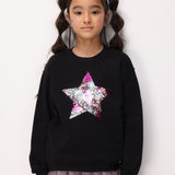 Siyah  Pullu Yıldız Nakışlı Kız Çocuk Sweatshirt - Dina