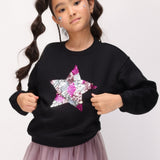 Siyah  Pullu Yıldız Nakışlı Kız Çocuk Sweatshirt - Dina