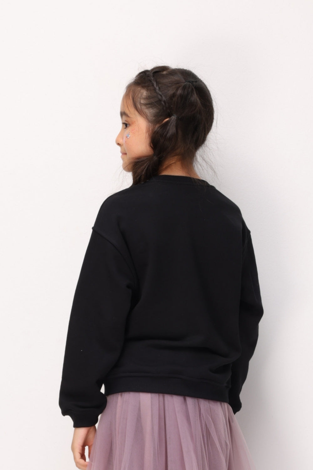 Siyah  Pullu Yıldız Nakışlı Kız Çocuk Sweatshirt - Dina