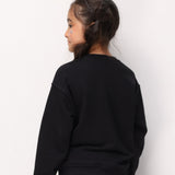 Siyah  Pullu Yıldız Nakışlı Kız Çocuk Sweatshirt - Dina