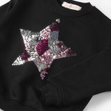 Siyah  Pullu Yıldız Nakışlı Uzun Kollu Kız Çocuk Sweatshirt - Dina