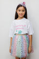 Beyaz Çiçek Baskılı Kız Çocuk Tişört