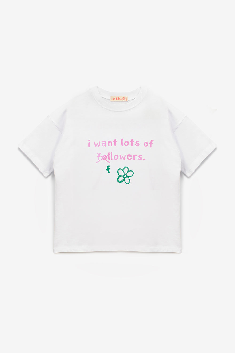 Beyaz  Çiçek Baskılı Kız Çocuk Tişört