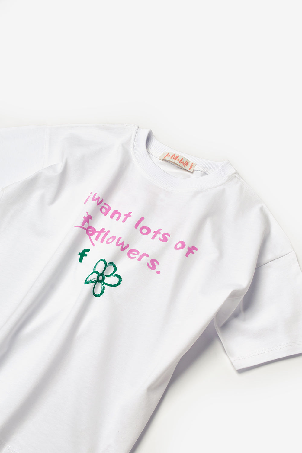 Beyaz  Çiçek Baskılı Kız Çocuk Tişört