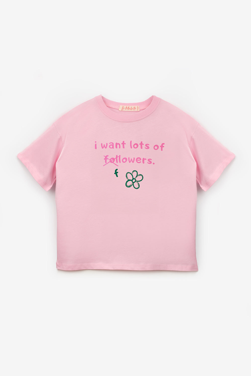 Pembe  Çiçek Baskılı Kız Çocuk Tişört