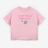 Pembe  Çiçek Baskılı Kız Çocuk Tişört