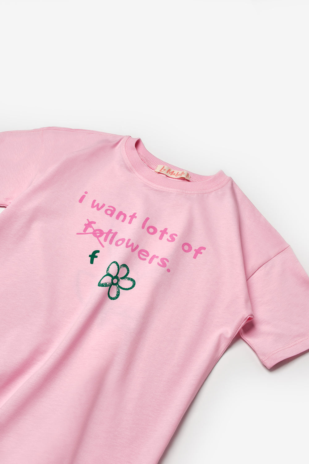 Pembe  Çiçek Baskılı Kız Çocuk Tişört