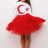 Beyaz Ay Yıldız Baskılı Uzun Kollu Çocuk Tişört