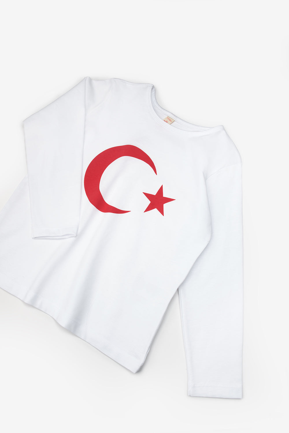 Beyaz Ay Yıldız Baskılı Uzun Kollu Çocuk Tişört