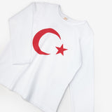 Beyaz Ay Yıldız Baskılı Uzun Kollu Çocuk Tişört