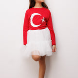 Kırmızı Ay Yıldız Baskılı Uzun Kollu Çocuk Tişört