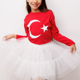 Kırmızı Ay Yıldız Baskılı Uzun Kollu Çocuk Tişört