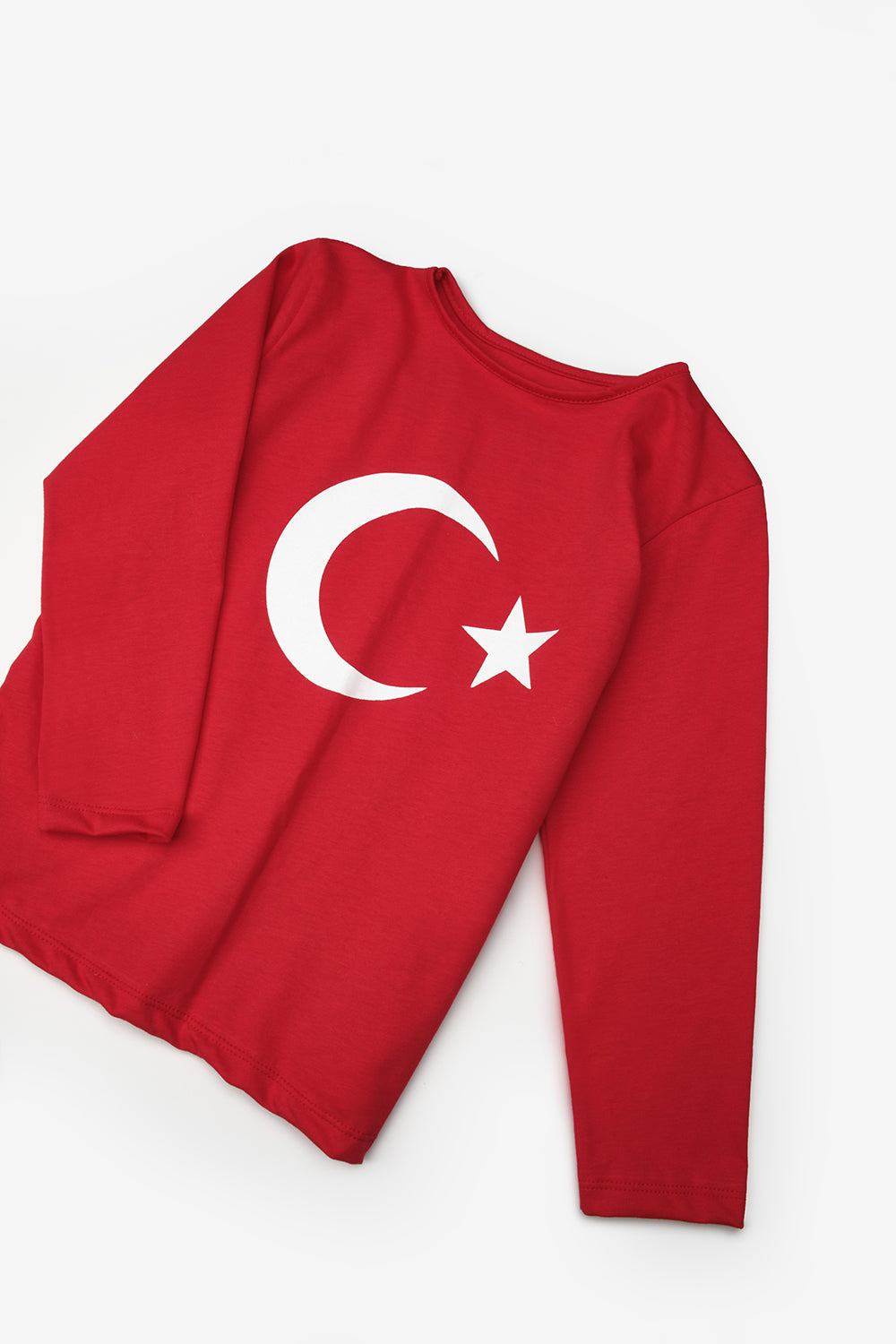Kırmızı Ay Yıldız Baskılı Uzun Kollu Çocuk Tişört