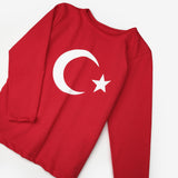Kırmızı Ay Yıldız Baskılı Uzun Kollu Çocuk Tişört