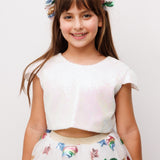 Beyaz Pullu Kız Çocuk Crop Bluz