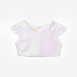 Beyaz Pullu Kız Çocuk Crop Bluz