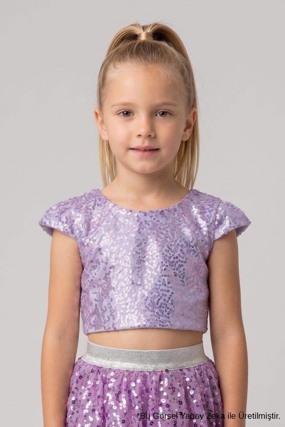 Lila  Pullu Kız Çocuk Crop Bluz