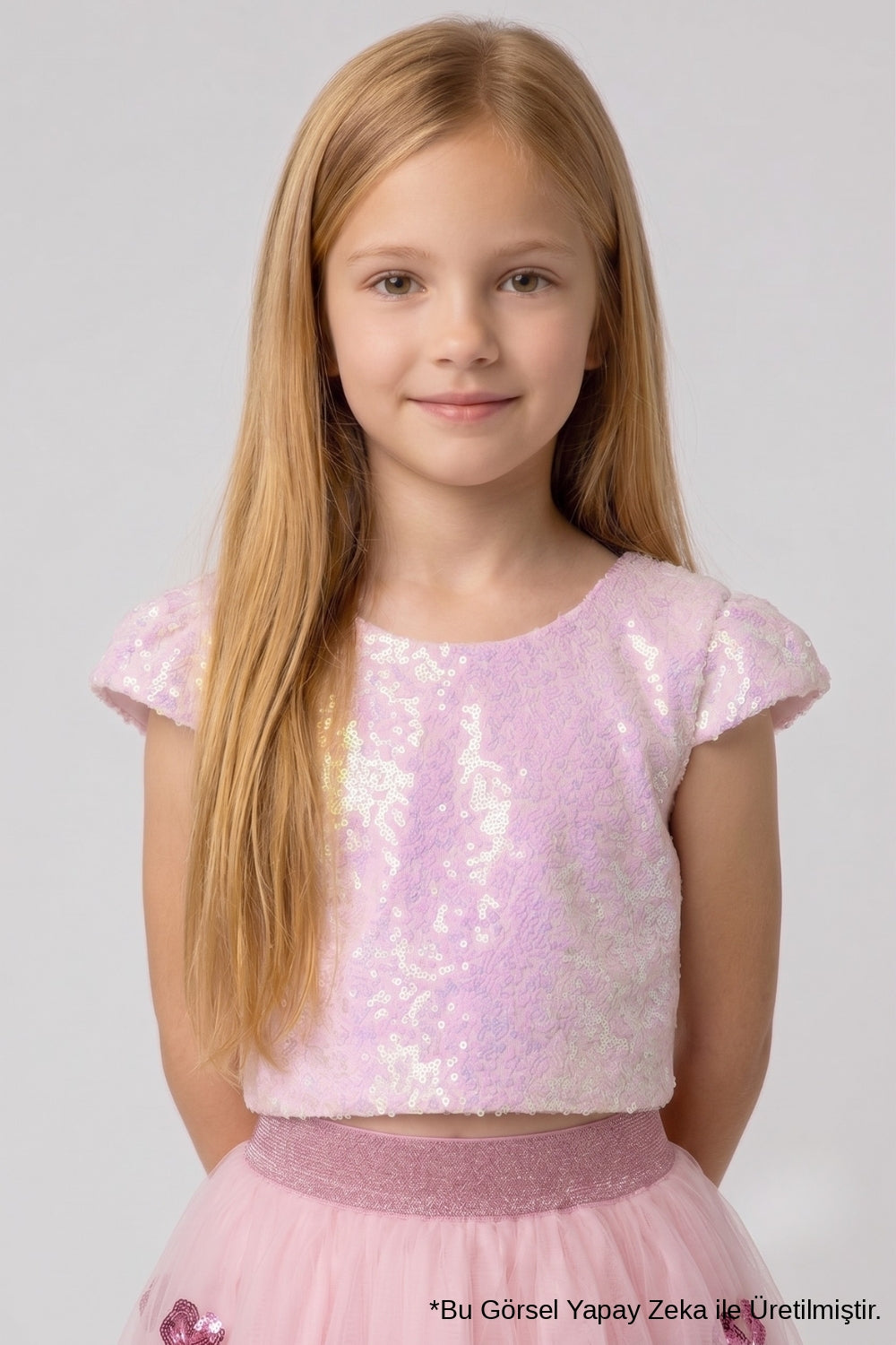 Pembe  Pullu Kız Çocuk Crop Bluz