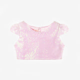 Pembe Pullu Kız Çocuk Crop Bluz