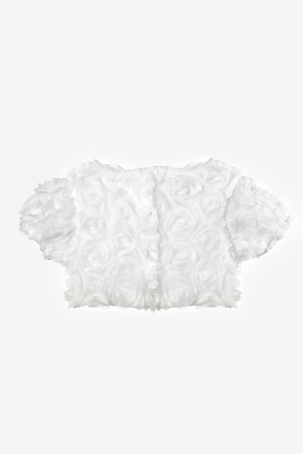 Beyaz Kısa Kollu Gül Aplike Detaylı Kız Çocuk Crop Bluz - Millie