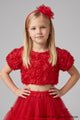 Red Rose Appliqué Detail Girls' Crop Blouse- Millie