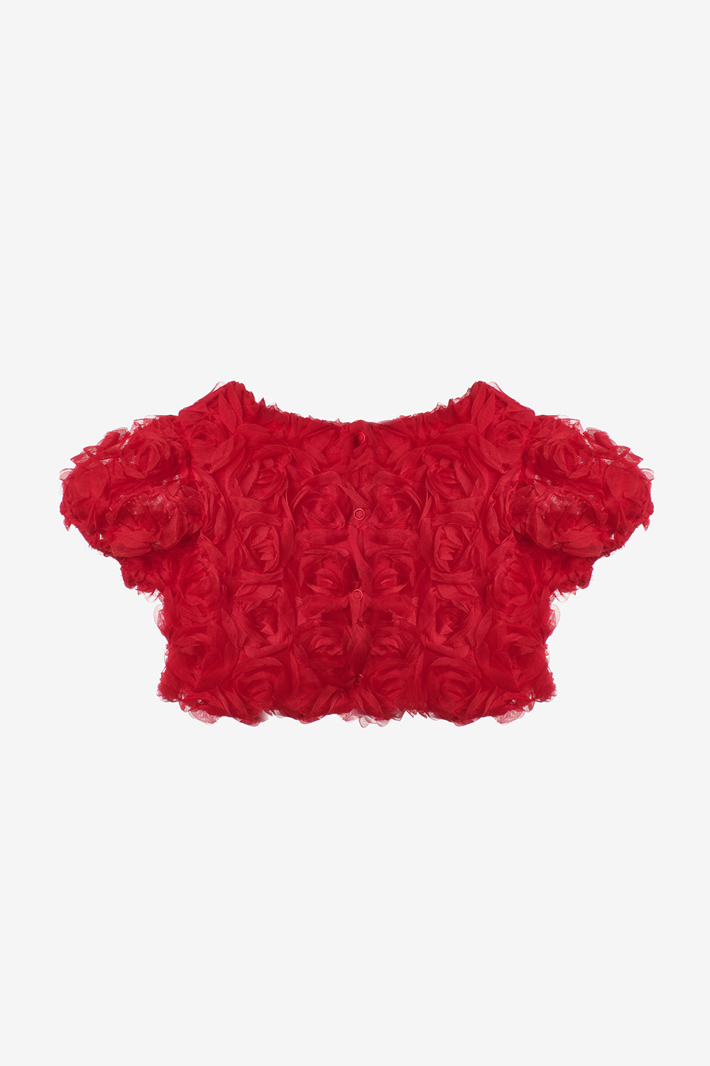 Kırmızı Kısa Kollu Gül Aplike Detaylı Kız Çocuk Crop Bluz - Millie