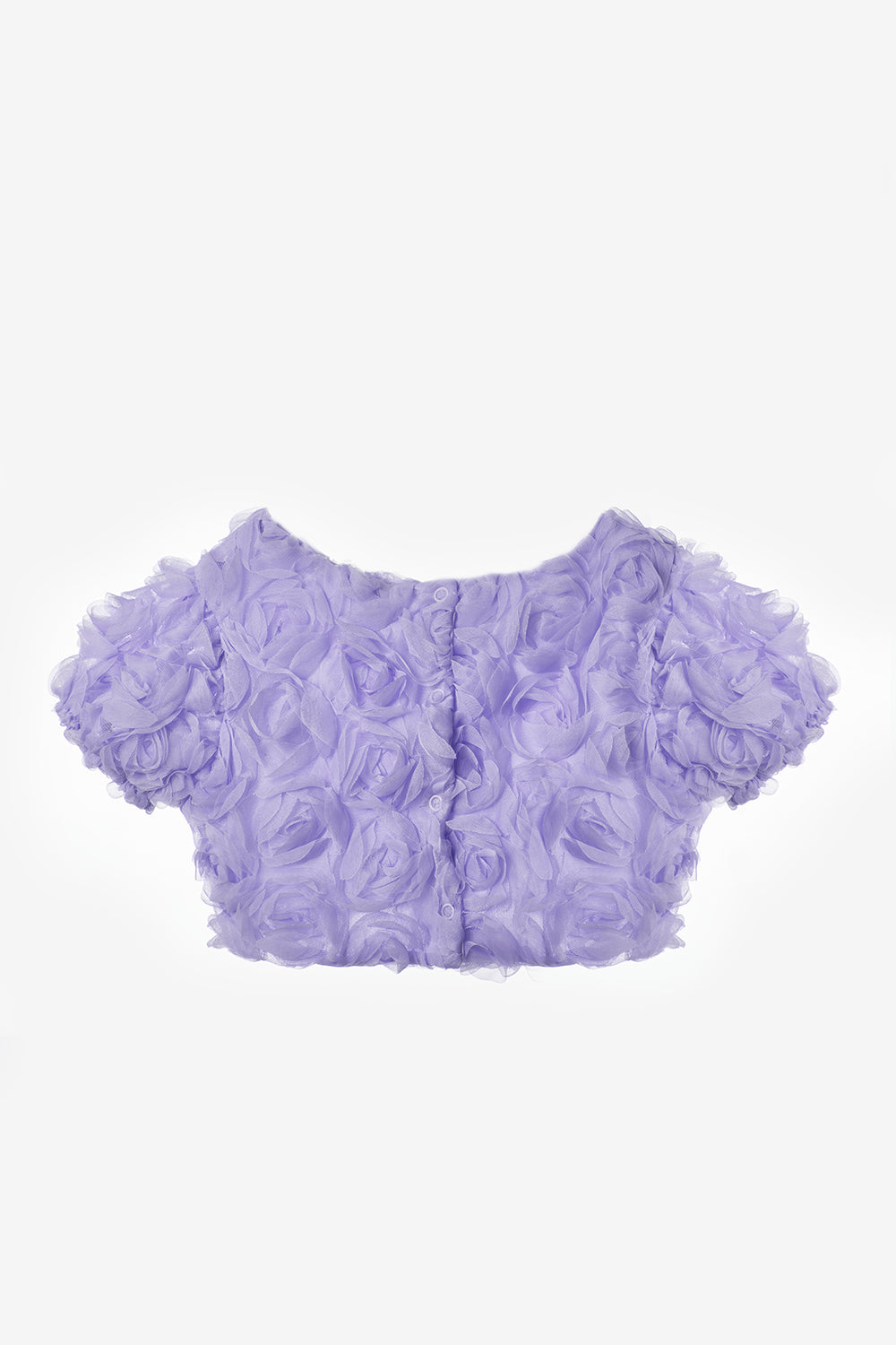 Lila Kısa Kollu Gül Aplike Detaylı Kız Çocuk Crop Bluz - Millie