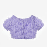 Lila Kısa Kollu Gül Aplike Detaylı Kız Çocuk Crop Bluz - Millie