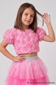 Pink Rose Appliqué Detail Girls' Crop Blouse - Millie