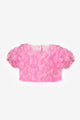 Pembe Kısa Kollu Gül Aplike Detaylı Kız Çocuk Crop Bluz - Millie