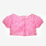 Pembe Kısa Kollu Gül Aplike Detaylı Kız Çocuk Crop Bluz - Millie