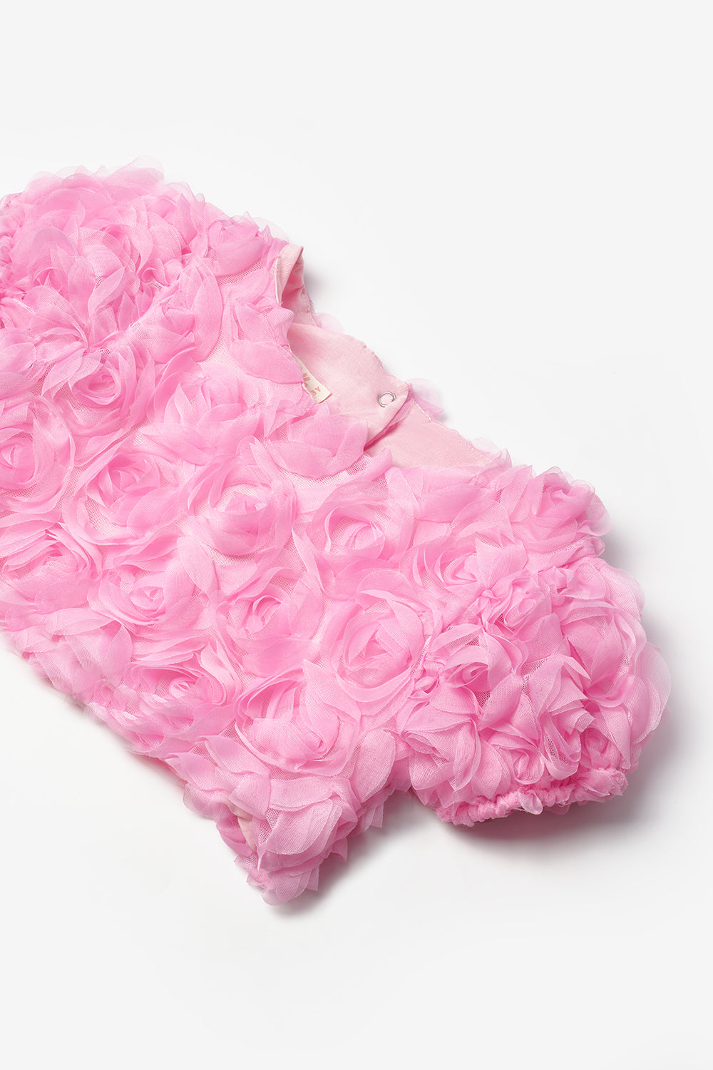 Pembe Kısa Kollu Gül Aplike Detaylı Kız Çocuk Crop Bluz - Millie