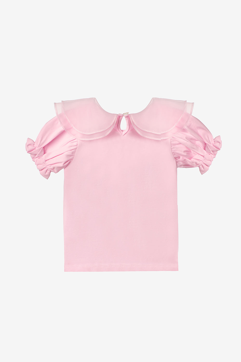 Pembe Kısa Kollu Organze Yakalı Kız Çocuk Tişört