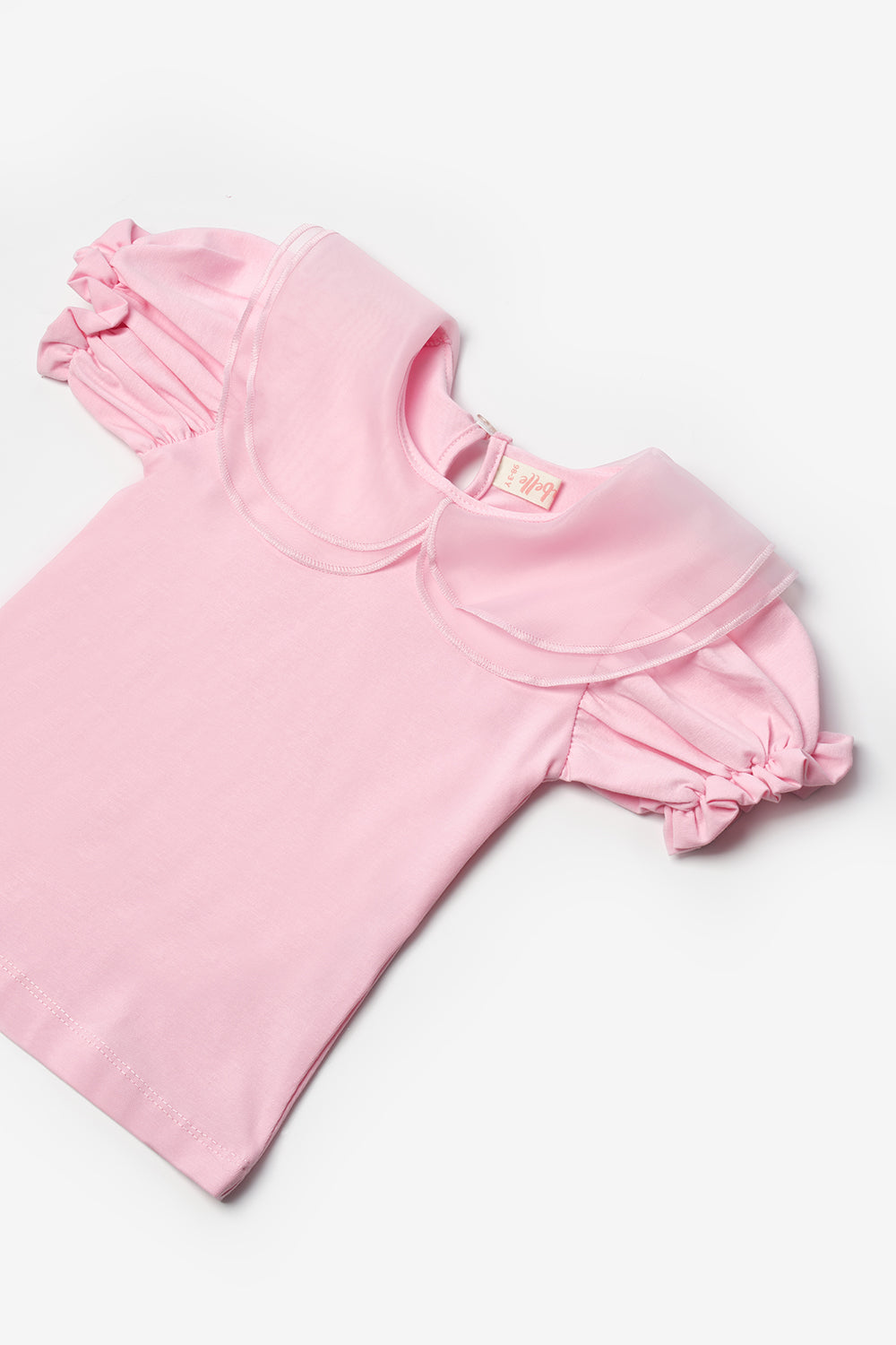 Pembe Kısa Kollu Organze Yakalı Kız Çocuk Tişört